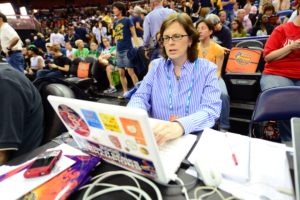 espnW writer Mechelle Voepel during the Women's Final Four National Semifinal game. (Phil Ellsworth/ESPN Images)