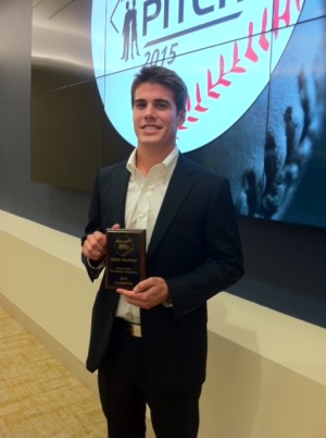 The winner of this yearâ€™s ESPN: The Pitch competition â€“ Sammy Redmond (Middlebury College senior). (Kyle Van Fechtmann/ESPN)