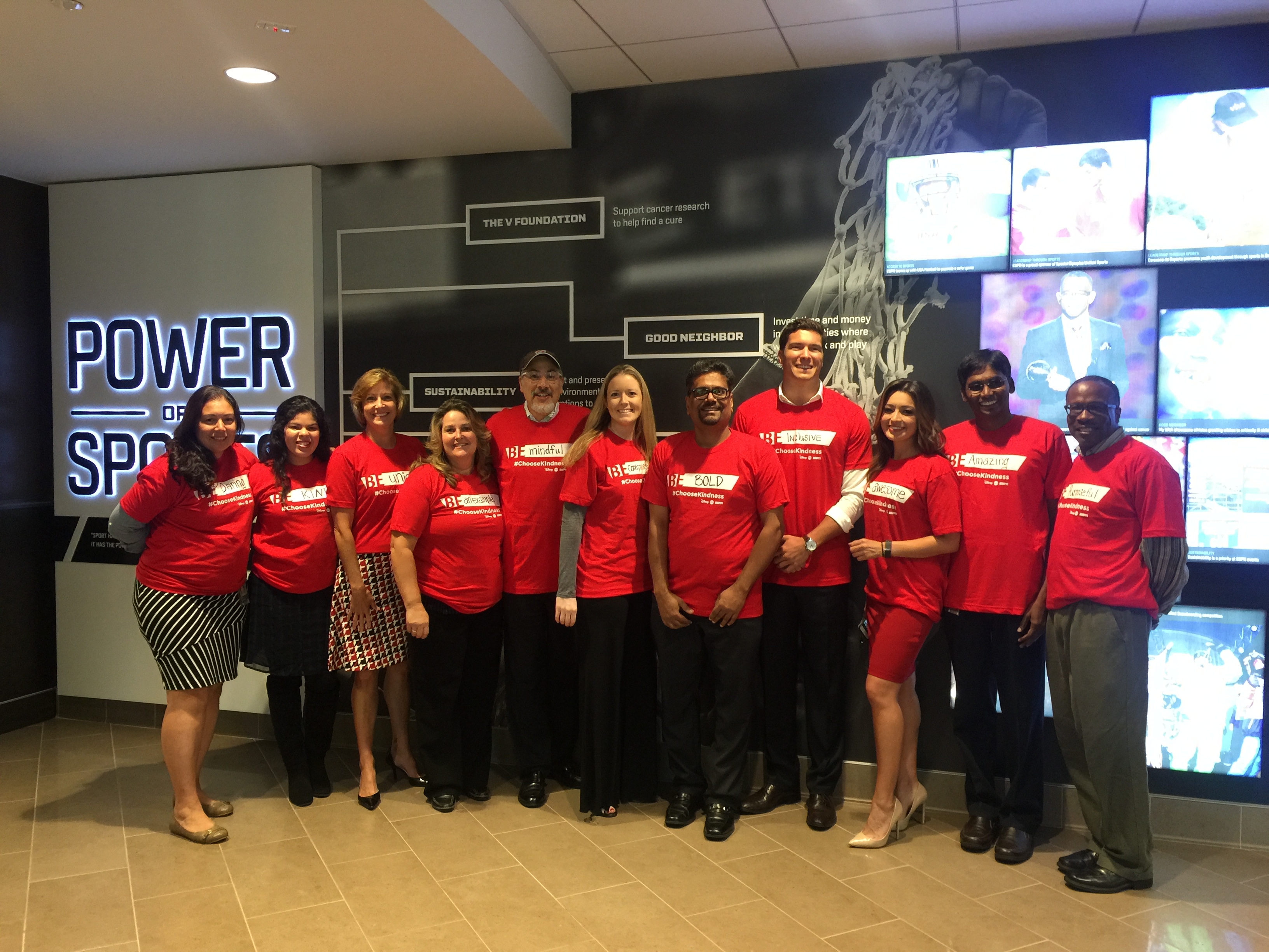 Leaders of ESPNâ€™s Employee Resource Group, along with reporters Will Reeve and Toni Collins, unite against bullying. (Photo courtesy Jennifer Paulett)