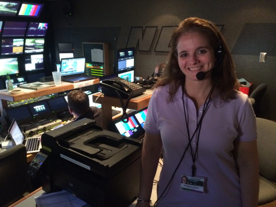 Jo Allevato, ahora en su vigÃ©simocuarto aÃ±o con ESPN, es la productora de coordinaciÃ³n para la cobertura de golf de ESPN International. (Andy Hall/ESPN)