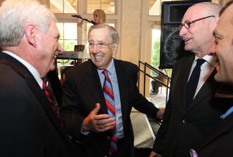 Brent Musburger (center) and ESPN President  John Skipper (second from right) at the SEC Network Launch Party. (Travis Bell/ESPN Images)