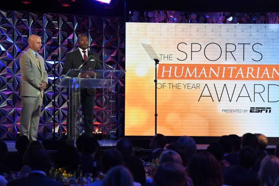 Los Angeles, CA - July 12, 2016 - Conga Room at L.A. Live: Sean McDonough and Troy Brown during The Sports Humanitarian Awards presented by ESPN (Photo by Eric Lars Bakke / ESPN Images)