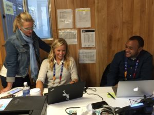 Annika Ruscoe, Jill Clark from Operations with with Alix Dupoux from security. (Diane Lamb/ESPN) 