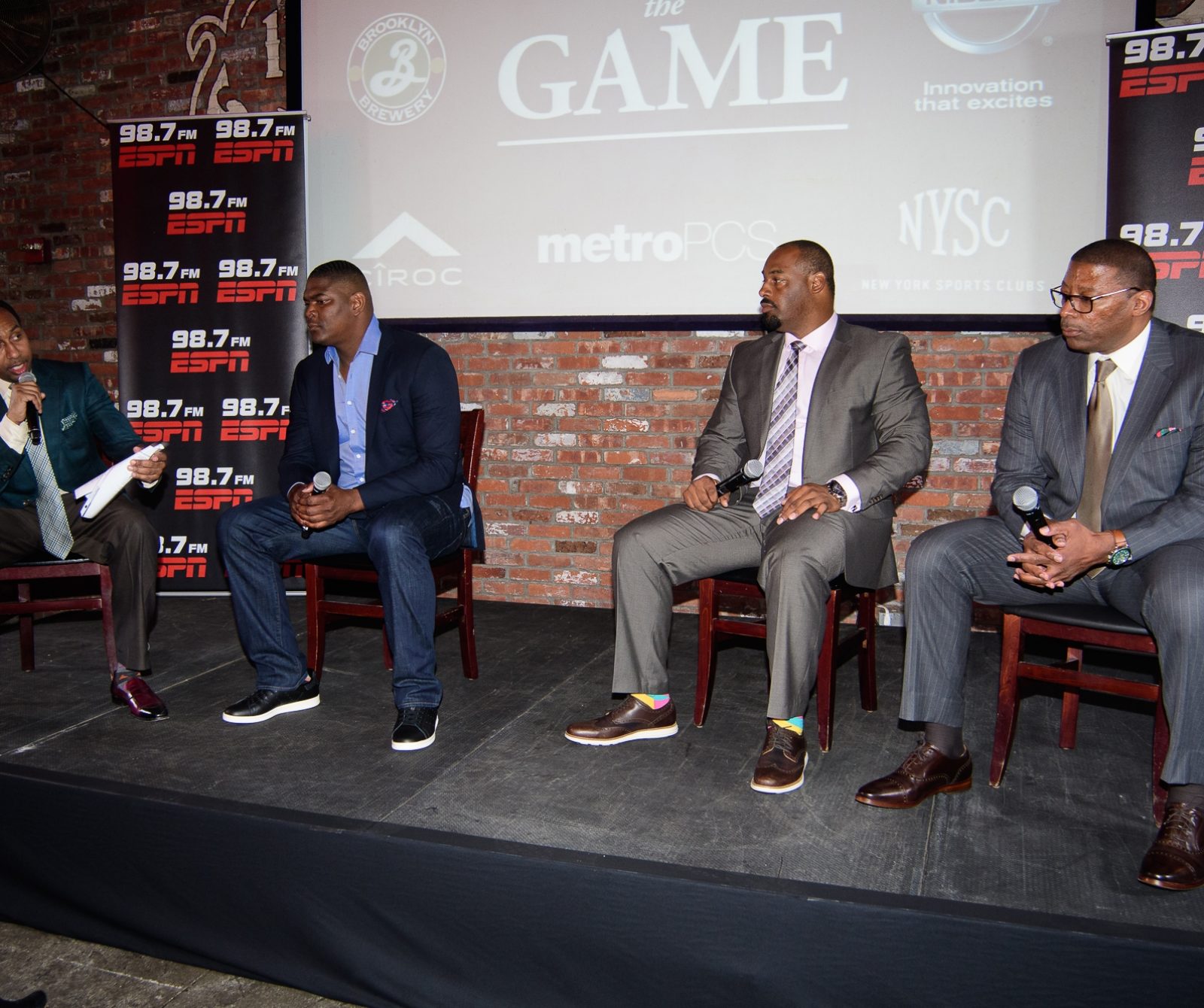 (L-R) Stephen A Smith, Keyshawn Johnson, Donovan McNabb and Carl Banks. (Jeff H. Skopin/ESPN)