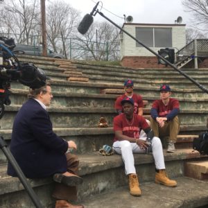 Peter Keating interviews members of Forest Trail Universityâ€™s former baseball team, now renamed the Renegades. (Carolyn Hong/ESPN). (Carolyn Hong/ESPN)